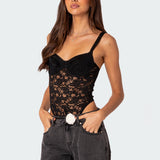 Lace & Satin Effect Cupped Bodysuit