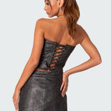 Ziva Faux Leather Lace Up Corset