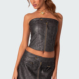 Ziva Faux Leather Lace Up Corset