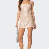 Backless Sequin Cowl Neck Mini Dress