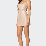 Backless Sequin Cowl Neck Mini Dress