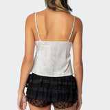 Polka Dot Satin Effect Lace Trim Top