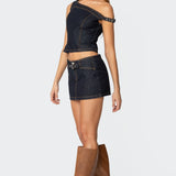 Keira Buckled Asymmetric Denim Top