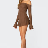 Mya Off Shoulder Textured Mini Dress
