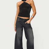 Nalia Gathered Ring Glitter Knit Top