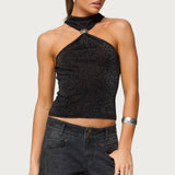 Nalia Gathered Ring Glitter Knit Top