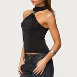 Nalia Gathered Ring Glitter Knit Top