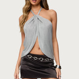 Stasia Sparkly Knit Split Front Top