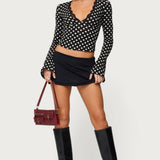 Polka Dot Lacey Plunge Neck Top