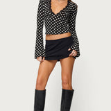 Polka Dot Lacey Plunge Neck Top