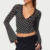 Polka Dot Lacey Plunge Neck Top