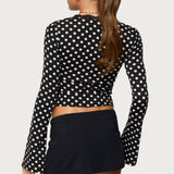 Polka Dot Lacey Plunge Neck Top