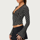 Polka Dot Lacey Plunge Neck Top