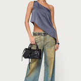 Asymmetric Satin Effect One Shoulder Top