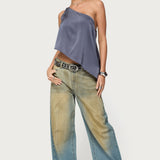 Asymmetric Satin Effect One Shoulder Top