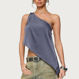 Asymmetric Satin Effect One Shoulder Top