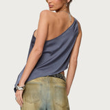 Asymmetric Satin Effect One Shoulder Top
