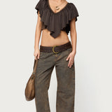 Deena Ruffled V Neck Top