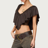 Deena Ruffled V Neck Top