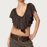Deena Ruffled V Neck Top