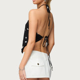 Chiffon Backless Cowl Neck Top
