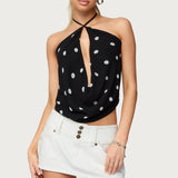 Chiffon Backless Cowl Neck Top