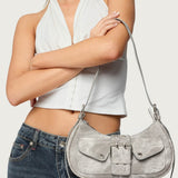 Washed Faux Leather Buckle Bag