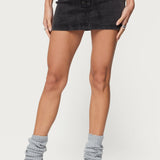 Lace Up Stretchy Denim Mini Skort