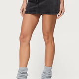 Lace Up Stretchy Denim Mini Skort