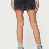 Lace Up Stretchy Denim Mini Skort