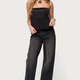 Alease Stud & Grommet Strapless Top