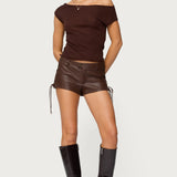 Kariss Lace Up Faux Leather Micro Shorts