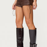 Kariss Lace Up Faux Leather Micro Shorts