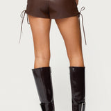 Kariss Lace Up Faux Leather Micro Shorts