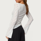 Mare Asymmetric Gem Sheer Lace Top
