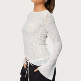 Mare Asymmetric Gem Sheer Lace Top