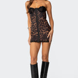 Leopard Lacey Printed Corset Mini Dress
