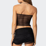 Joy Asymmetric Sheer Mesh Tube Top