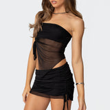 Joy Asymmetric Sheer Mesh Tube Top
