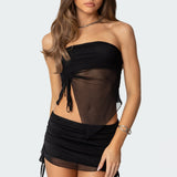Joy Asymmetric Sheer Mesh Tube Top