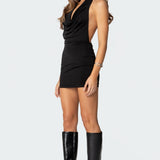 Backless Cowl Neck Mini Dress