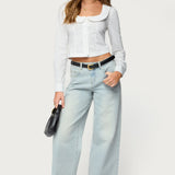 Scoop Neck Tailored Button Up Shirt