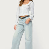 Scoop Neck Tailored Button Up Shirt