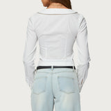 Scoop Neck Tailored Button Up Shirt