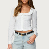 Scoop Neck Tailored Button Up Shirt