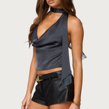Satin Effect Cowl Neck Scarf Top