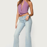 Chiffon Backless Cowl Neck Top