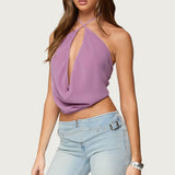 Chiffon Backless Cowl Neck Top