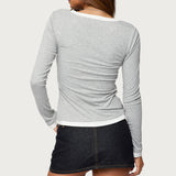 Contrast Layered Look Henley Top