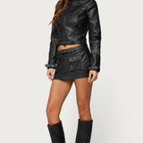 Zaira Faux Leather Cargo Mini Skort
